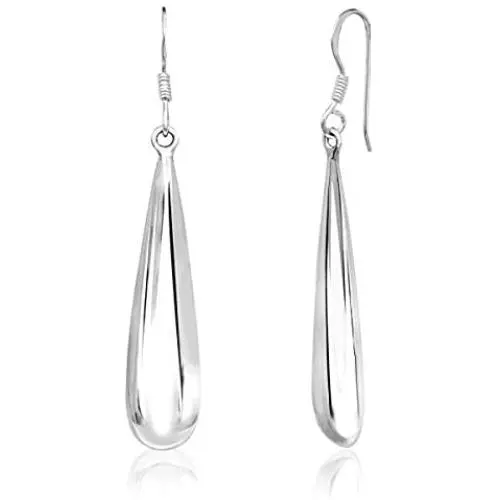Sterling Silver Elongated Teardrop Dangle Hook Earrings Sterling Silver Elongated Teardrop Dangle Hook Earrings