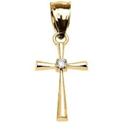 Religious Jewelry by FDJ 14k Yellow Gold Solitaire Diamond Cross Delicate Pendant (Extra Small)