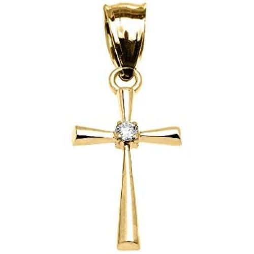 Religious Jewelry by FDJ 14k Yellow Gold Solitaire Diamond Cross Delicate Pendant (Extra Small)