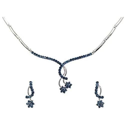 Faship Gorgeous Rhinestone Crystal Floral Necklace Earrings Set
