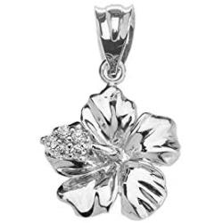 Dainty Sterling Silver CZ Caribbean Hibiscus (Malvaceae) Pendant Necklace
