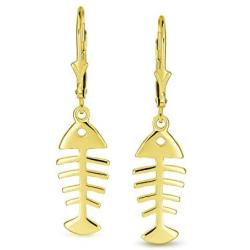 Nautical Ocean Leverback Drop Dangle Fishbone Fish Earrings For Women For Teen 14K Gold Plated 925 Sterling Silver