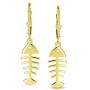 Nautical Ocean Leverback Drop Dangle Fishbone Fish Earrings For Women For Teen 14K Gold Plated 925 Sterling Silver