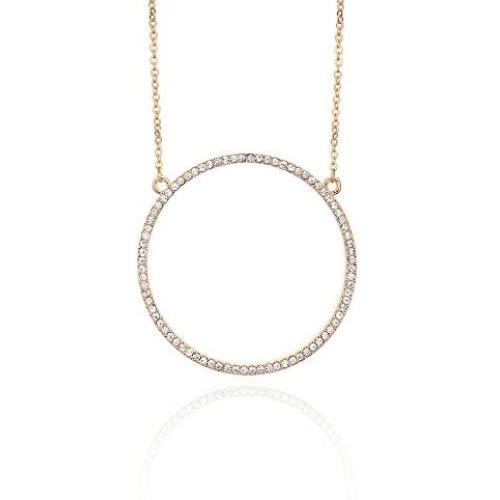 Ouran Long Necklace for Women, Circle Pendant Necklace for Girls Rose Gold and Silver Necklace with CZ Crystal