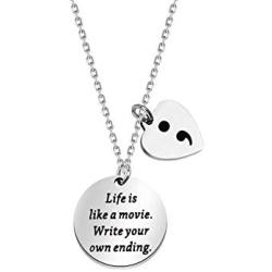 AKTAP Semicolon Necklace Mental Health Awareness Inspirational Jewelry Life is Like a Movies Write Your Own Ending Depression Anxiety Necklace Gift for Her