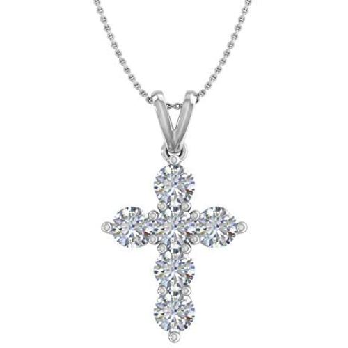 1 1/2 Carat Diamond Cross Pendant Necklaces in 14K Gold (Included Silver Chain) - IGI Certified