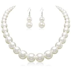 Colorose Faux Pearl Necklace Earring Set for Women Chunky Beads Strand Statement Necklaces Costume Jewelry