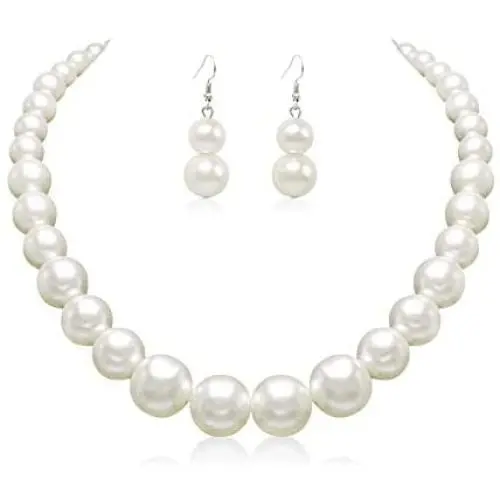 Colorose Faux Pearl Necklace Earring Set for Women Chunky Beads Strand Statement Necklaces Costume Jewelry