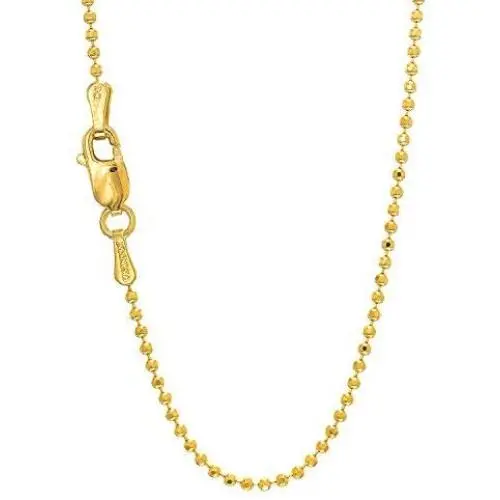 14K Yellow Or White Gold 1.2mm Shiny Diamond Cut Bead Chain Necklace for Pendants and Charms with Lobster-Claw Clasp (16'' 18'' or 20 inch)