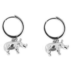 Cute Rhino Dangle Hoop Earrings for Women Girls Sterling Silver with Charms Animal Rhinoceros Drop Cartilage Cuff Stud Lovely Jewelry Fashion Dainty Birthday Christmas Gifts for Daughter