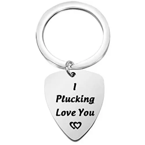 CENWA Anniversary Keychain I Plucking Love You Guitar Pick Keychain for Boyfriend or Husband Gift for Musician