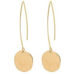 Shiny Hammering Circle Disc Small Dangle Drop Hanging Earrings Long Hoops Geometric Brushed Gold Round Filled Everyday Jewelry for Women and girl