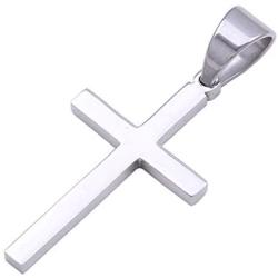 Double Rainbow Jewelry 18''-36'' Mens Stainless Steel Unisex Silver Plain Cross Pendant 6MM Figaro Chain Necklace Link