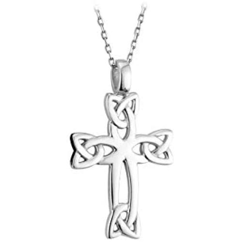 Failte Celtic Cross Necklace Trinity Knot Sterling Silver 18 Inch Chain Irish Made