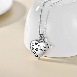 Personalized Paw Print Heart Locket Necklace 925 Sterling Silver That Holds Pictures Puppy Dog Cat Pet Pendant Jewelry for Women