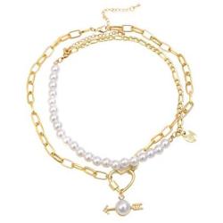 CRIVEER Multirow Necklace with Knot Pendant and Pearl in Gold Weight 17g