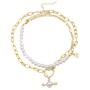 CRIVEER Multirow Necklace with Knot Pendant and Pearl in Gold Weight 17g