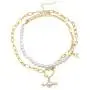 CRIVEER Multirow Necklace with Knot Pendant and Pearl in Gold Weight 17g