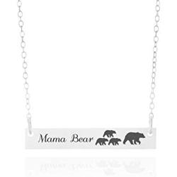 Sincerely Silver Mama Bear Necklace - Momma Bear Jewelry with Cubs Bar Necklace