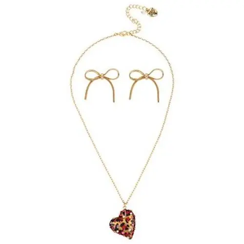 Betsey Johnson Resin Heart Earrings/Necklace Set