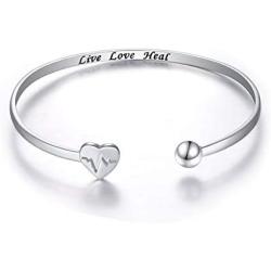 925 Sterling Silver Adjustable Open Cuff Heart Bangle Bracelet for Women Girls Inspirational Gift