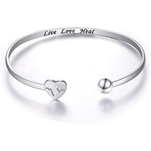 925 Sterling Silver Adjustable Open Cuff Heart Bangle Bracelet for Women Girls Inspirational Gift