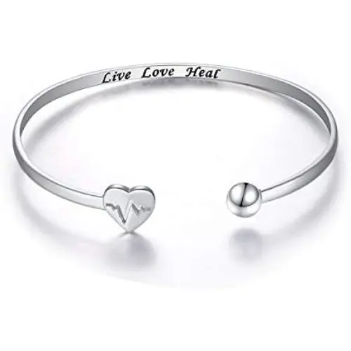 925 Sterling Silver Adjustable Open Cuff Heart Bangle Bracelet for Women Girls Inspirational Gift