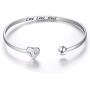 925 Sterling Silver Adjustable Open Cuff Heart Bangle Bracelet for Women Girls Inspirational Gift