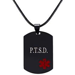 Mens Stainless Steel Customization Medical Alert Dog Tag Pendant Necklace Black,Free Engraved