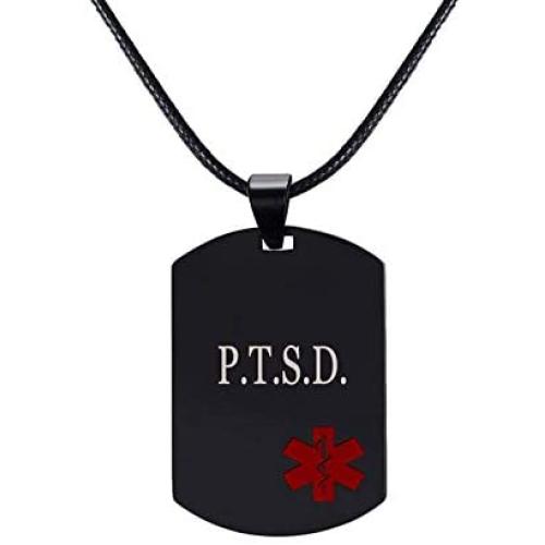 Mens Stainless Steel Customization Medical Alert Dog Tag Pendant Necklace Black,Free Engraved