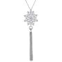 S925 Sterling Silver Snowflake Snow Long Sweater Chain Statement Tassel Fringe Necklace Pendant for Women Girl