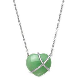 Belacqua Sterling Silver Natural Jade Heart Necklace for Women
