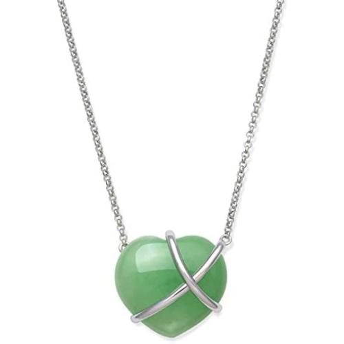 Belacqua Sterling Silver Natural Jade Heart Necklace for Women