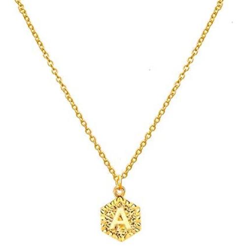 Gold Hexagon Initial Necklace for Girl,Letter A-Z Personlized Name Jewelry Engraved Alphabet Necklace for Teen Girls A