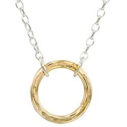 Gold Filled Sun on a 925 Sterling Silver Chain, Circle Full Moon Orbit Pendant on a Layered Necklace Double Circle Open Circle Generations Interlocking Infinity Hammered Pendant Dainty 14K Goldfilled Minimalist Simple for Mother Daughter Sister Granddaugh