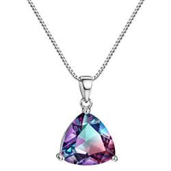 Mystic Topaz Pendant Necklace Sterling Silver Rainbow Stone Trillion Cut Gemstone Fine Jewelry for Women