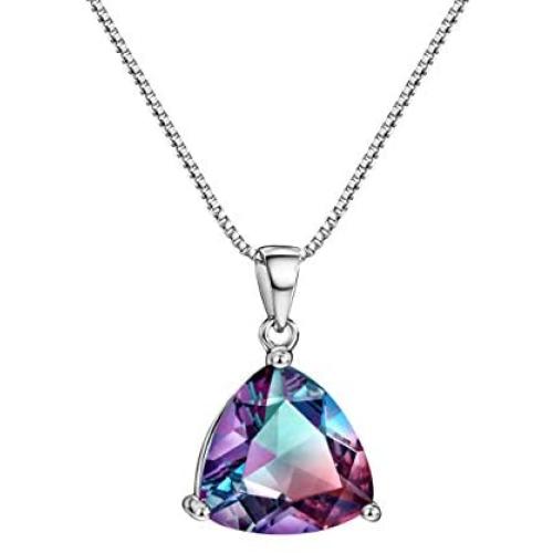 Mystic Topaz Pendant Necklace Sterling Silver Rainbow Stone Trillion Cut Gemstone Fine Jewelry for Women