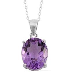 Shop LC Natural Gemstone Amethyst 925 Sterling Silver Oval Solitaire Chain Pendant Necklace for Women Crystal Purple Jewelry Gifts Cttw 3