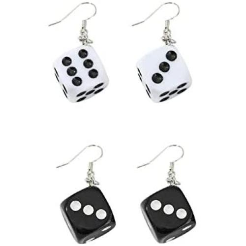 2 Pairs Dice Earring Contracted Sieve Disco Dancing Earrings Punk Resin Black White Cube Dice Casino Drop Earrings Funny Geometric 3D Dice Dangle Earrings for Women Girl Party Jewelry