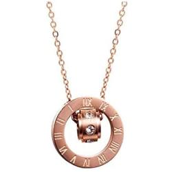 Titanium Steel Rose Gold Plated 14K Necklace Circle Cubic Zirconia Lucky necklace for Women and Girls Gifts
