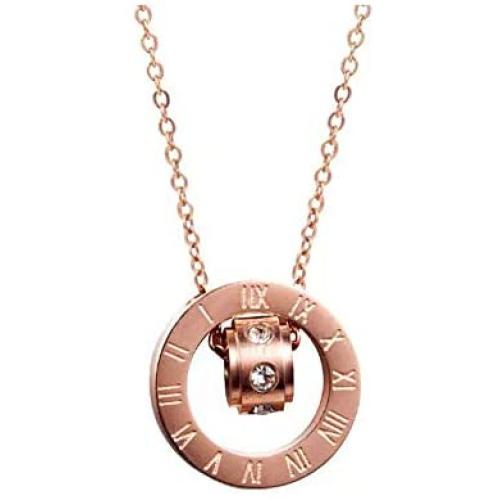 Titanium Steel Rose Gold Plated 14K Necklace Circle Cubic Zirconia Lucky necklace for Women and Girls Gifts
