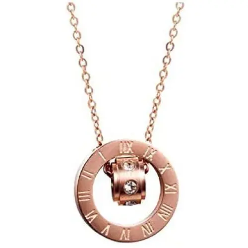 Titanium Steel Rose Gold Plated 14K Necklace Circle Cubic Zirconia Lucky necklace for Women and Girls Gifts