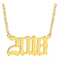Crazy Feng Birth Year Necklace Gold Number Necklace 14K Gold Stainless Steel Necklace 1985 to 2018 Necklace Old English Necklace for Women Friendship Jewelry Gift 14.2''+2.7''