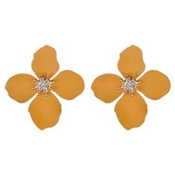 Nicole Miller New York Mustard Yellow Four Leaf Flower GoldCenter Crystal RhinesStud Earrings