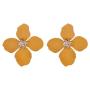 Nicole Miller New York Mustard Yellow Four Leaf Flower GoldCenter Crystal RhinesStud Earrings