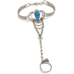 Mia Jewel Shop Teardrop Stone Silver Cuff Harem Bracelet with Ring