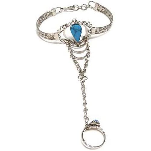Mia Jewel Shop Teardrop Stone Silver Cuff Harem Bracelet with Ring