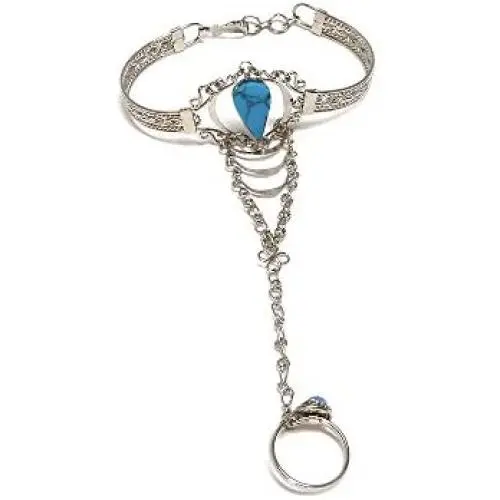 Mia Jewel Shop Teardrop Stone Silver Cuff Harem Bracelet with Ring Mia Jewel Shop Teardrop Stone Silver Cuff Harem Bracelet with Ring
