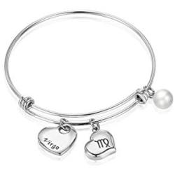 Ubrand 12 Constellation Bracelet, Stainless Steel 12 Constellations and Letter Pendant Bracelet Adjustable Stainless Steel Bracelet for Girls, Ladies, Boys, Mens