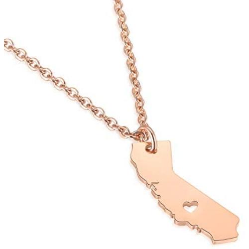 Hazado California State Necklace California Moving Gift CA Map Pendant Charm Jewelry for Women Teens Rose Gold